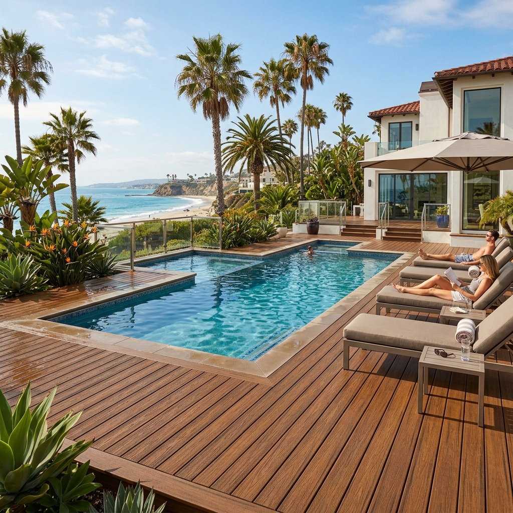 Trex Transcend Lineage Carmel — Rich Warm Brown vinyl plank flooring installed in San Diego home by Hardscape Flow