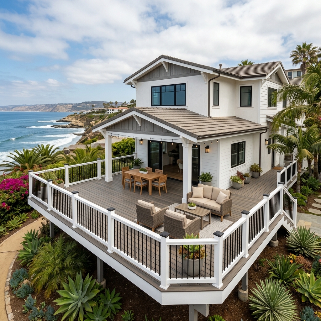 Trex Transcend Lineage Hatteras — Weathered Gray-Brown vinyl plank flooring installed in San Diego home by Hardscape Flow