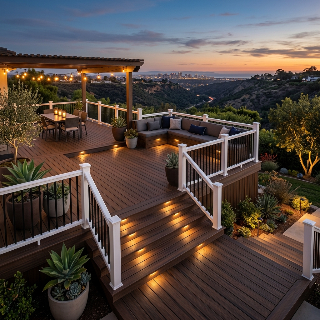 Trex Transcend Lineage Rainier — Dark Walnut Brown vinyl plank flooring installed in San Diego home by Hardscape Flow