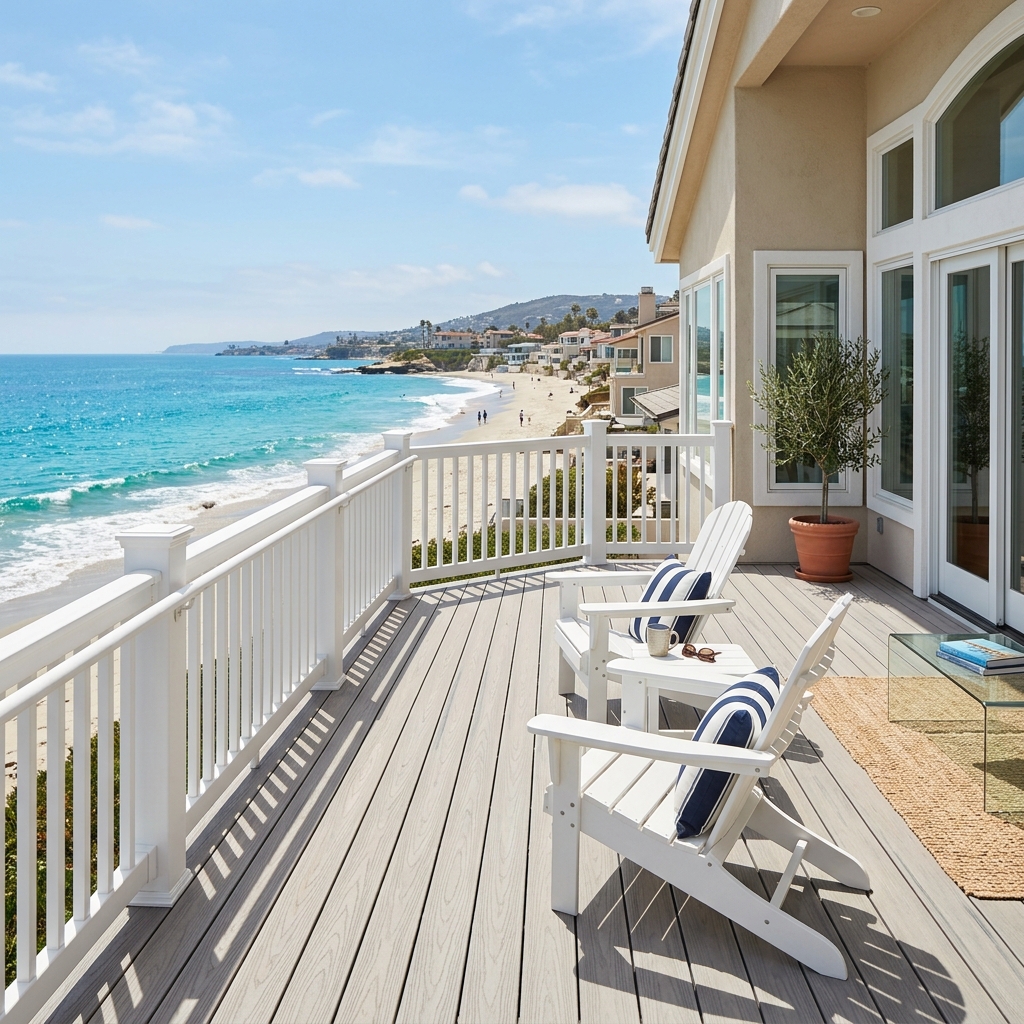 Trex Transcend Lineage Salt Flat — Pale Driftwood Gray vinyl plank flooring installed in San Diego home by Hardscape Flow