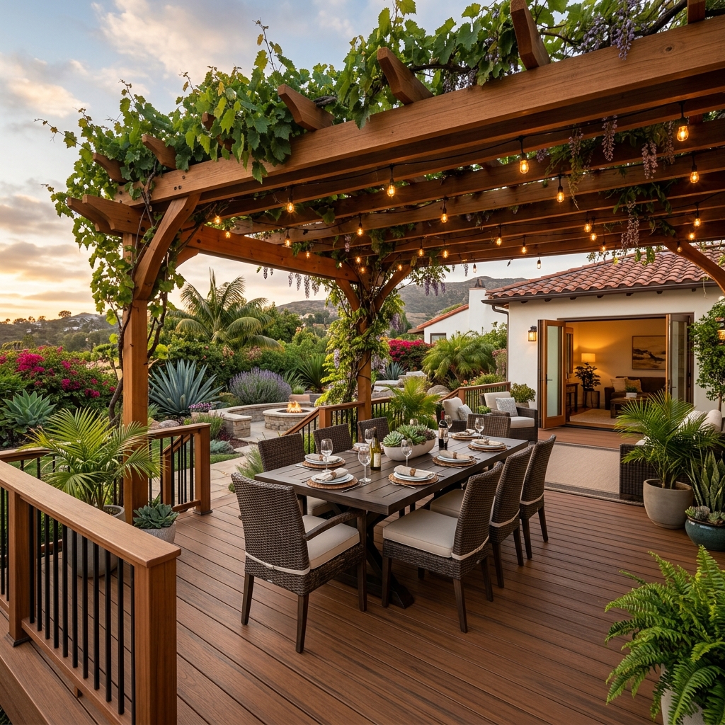 Trex Transcend Spiced Rum — Warm Amber Brown vinyl plank flooring installed in San Diego home by Hardscape Flow