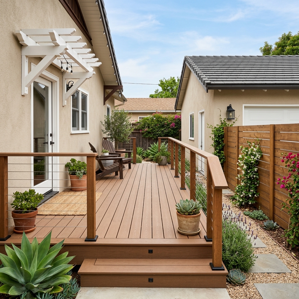 Trex Select Saddle — Medium Saddle Brown vinyl plank flooring installed in San Diego home by Hardscape Flow