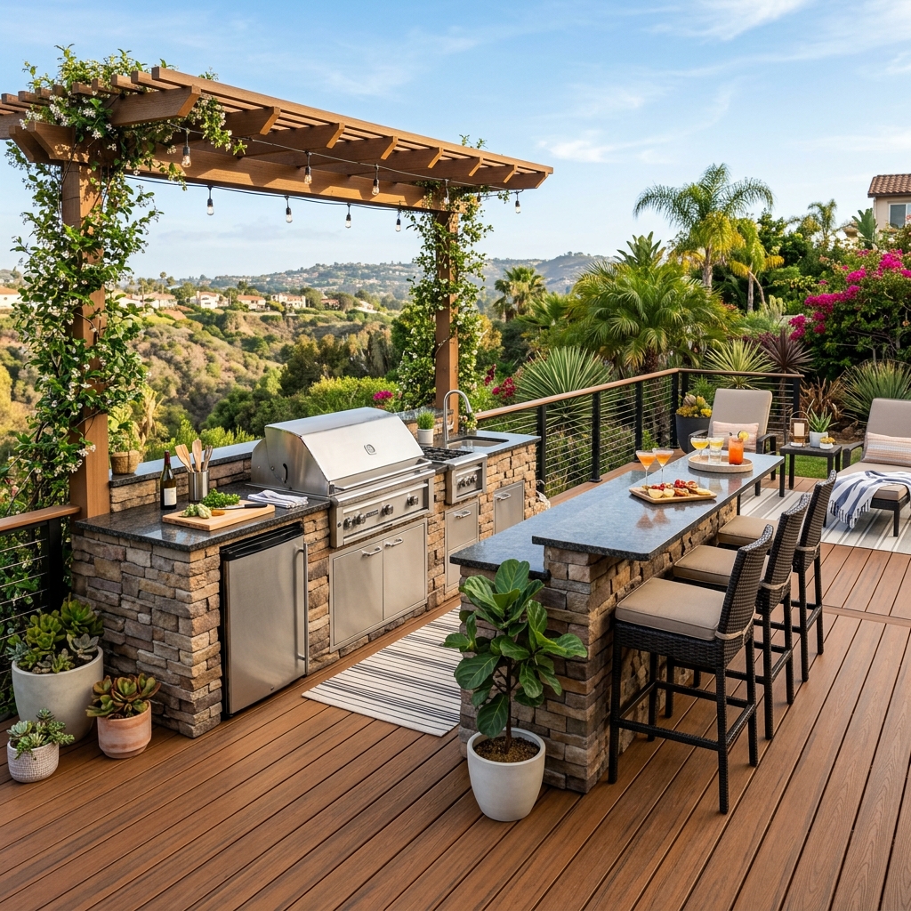 Trex Select Whiskey Barrel — Rich Amber-Brown vinyl plank flooring installed in San Diego home by Hardscape Flow