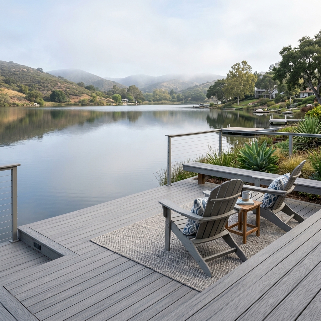 Trex Enhance Foggy Wharf — Soft Foggy Gray vinyl plank flooring installed in San Diego home by Hardscape Flow