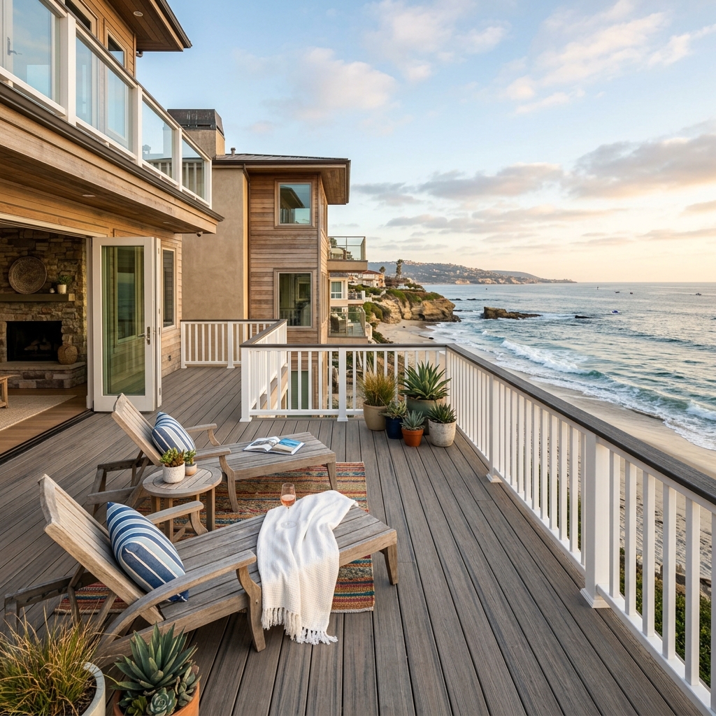 Trex Enhance Coastal Bluff — Weathered Coastal Gray vinyl plank flooring installed in San Diego home by Hardscape Flow