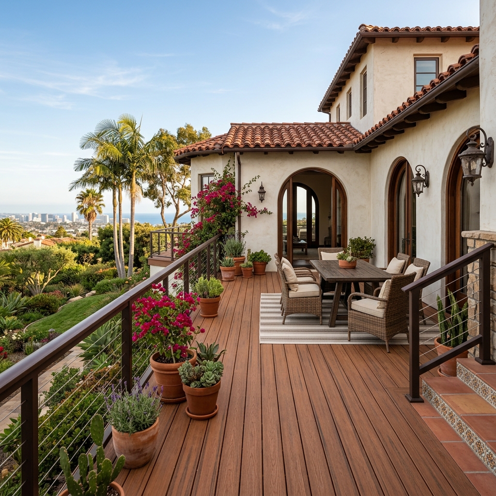 Trex Enhance Cinnamon Cove — Warm Cinnamon Red-Brown vinyl plank flooring installed in San Diego home by Hardscape Flow