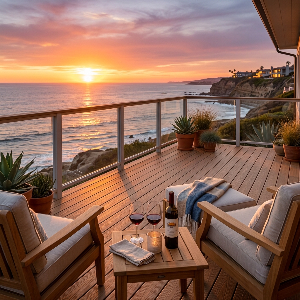 Trex Enhance Golden Hour — Warm Golden Sunset vinyl plank flooring installed in San Diego home by Hardscape Flow