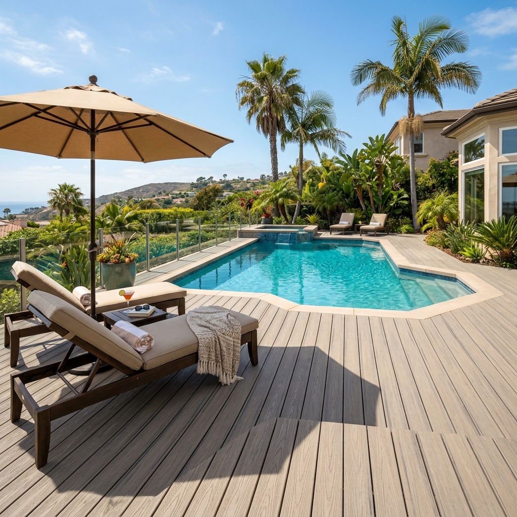 Trex Enhance Pebble Beach — Sandy Gray Pebble vinyl plank flooring installed in San Diego home by Hardscape Flow