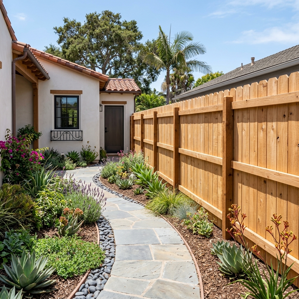 Cedar Dog Ear Privacy Fence — Natural Cedar vinyl plank flooring installed in San Diego home by Hardscape Flow