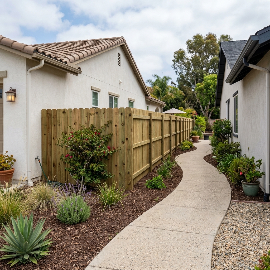 Pine Dog Ear Privacy Fence — Green Treated vinyl plank flooring installed in San Diego home by Hardscape Flow
