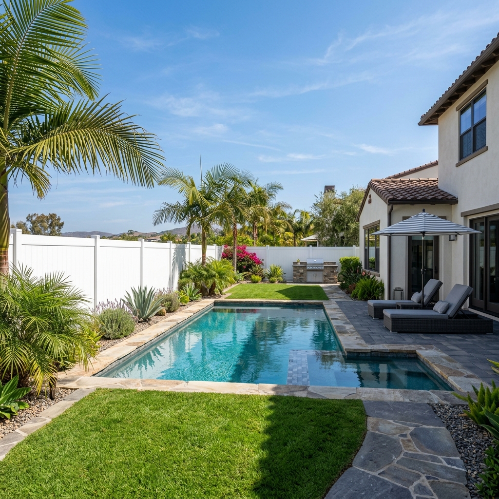 Veranda White Vinyl Privacy Fence — White vinyl plank flooring installed in San Diego home by Hardscape Flow