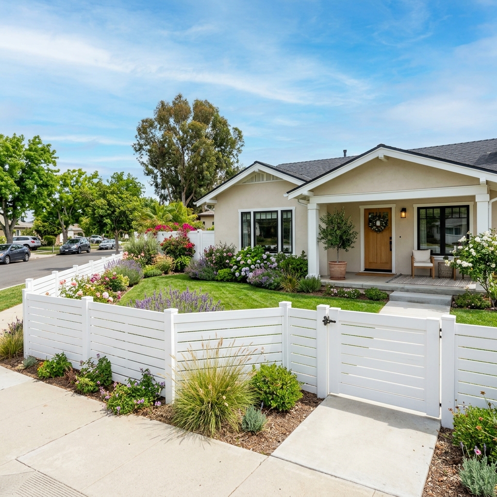 White Vinyl Semi-Privacy Fence — White vinyl plank flooring installed in San Diego home by Hardscape Flow