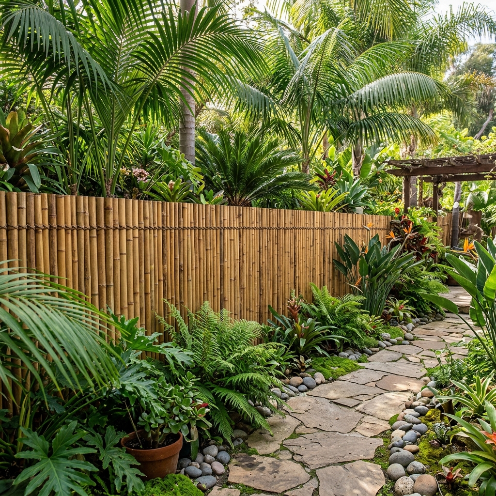Natural Bamboo Roll Fence — Natural Bamboo vinyl plank flooring installed in San Diego home by Hardscape Flow