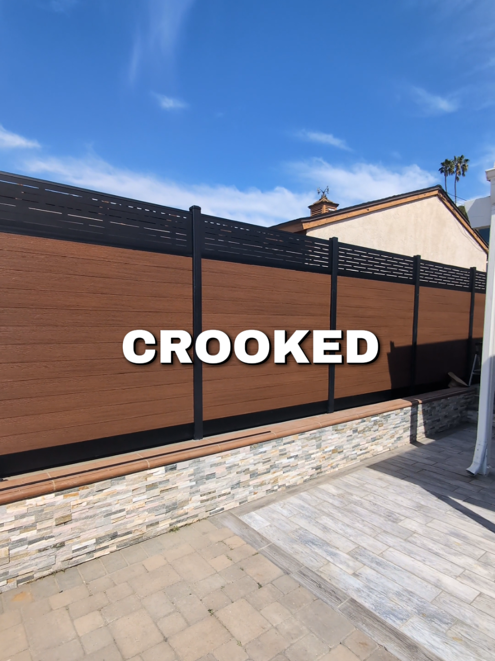 Modern Horizontal Composite Fence on Retaining Wall: Aluminum Posts & Lattice Topper in San Diego