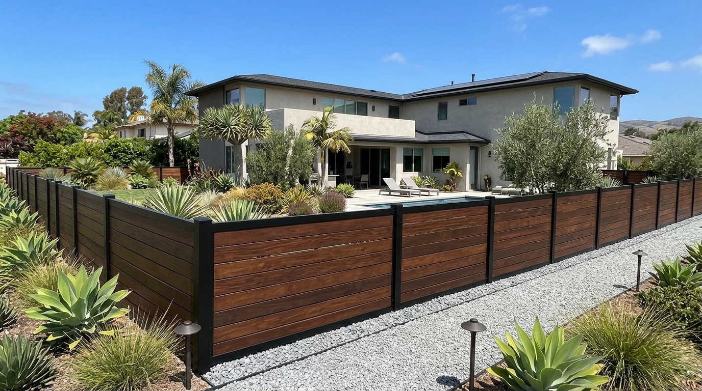Modern Horizontal Wood & Aluminum Privacy Fence Installation in Ramona