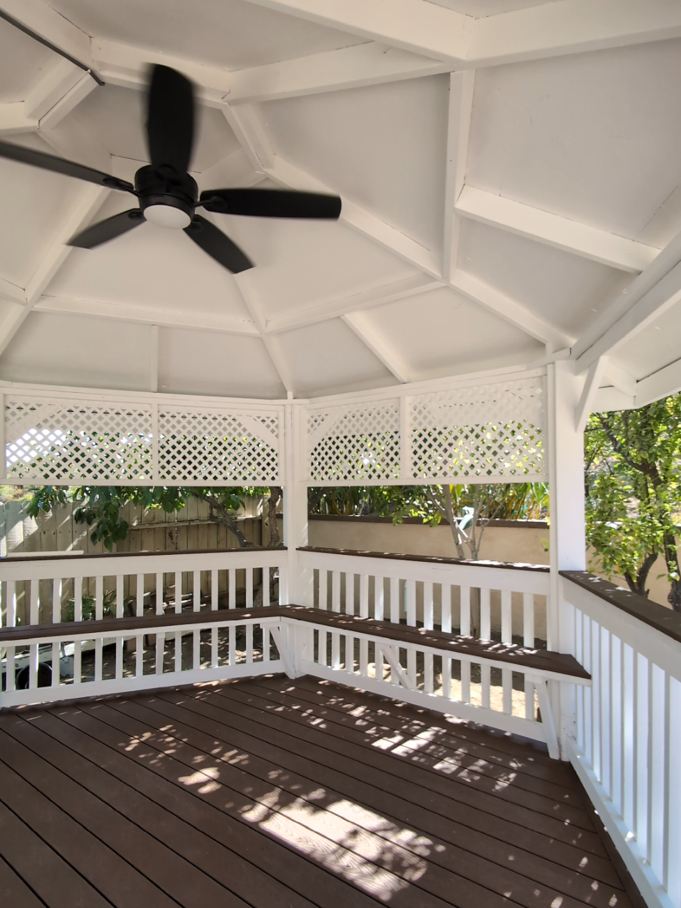 Octagonal Garden Gazebo Construction in San Diego: Vaulted Ceilings & Outdoor Ceiling Fans