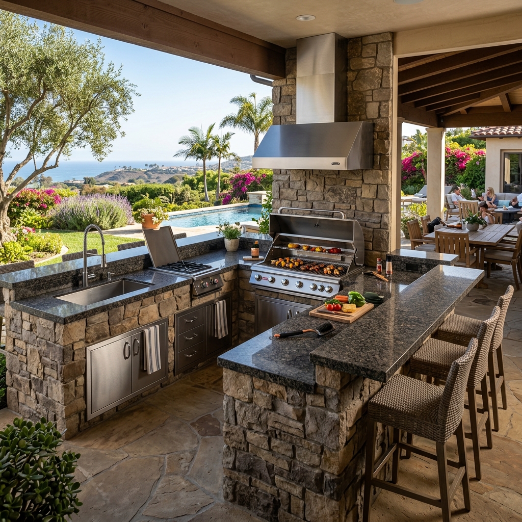 Bull BBQ Diablo 46" Grill — Full Outdoor Kitchen vinyl plank flooring installed in San Diego home by Hardscape Flow