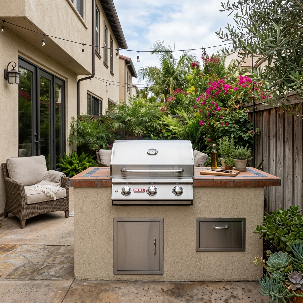 Bull BBQ Steer 24" Grill — Compact Patio Kitchen vinyl plank flooring installed in San Diego home by Hardscape Flow