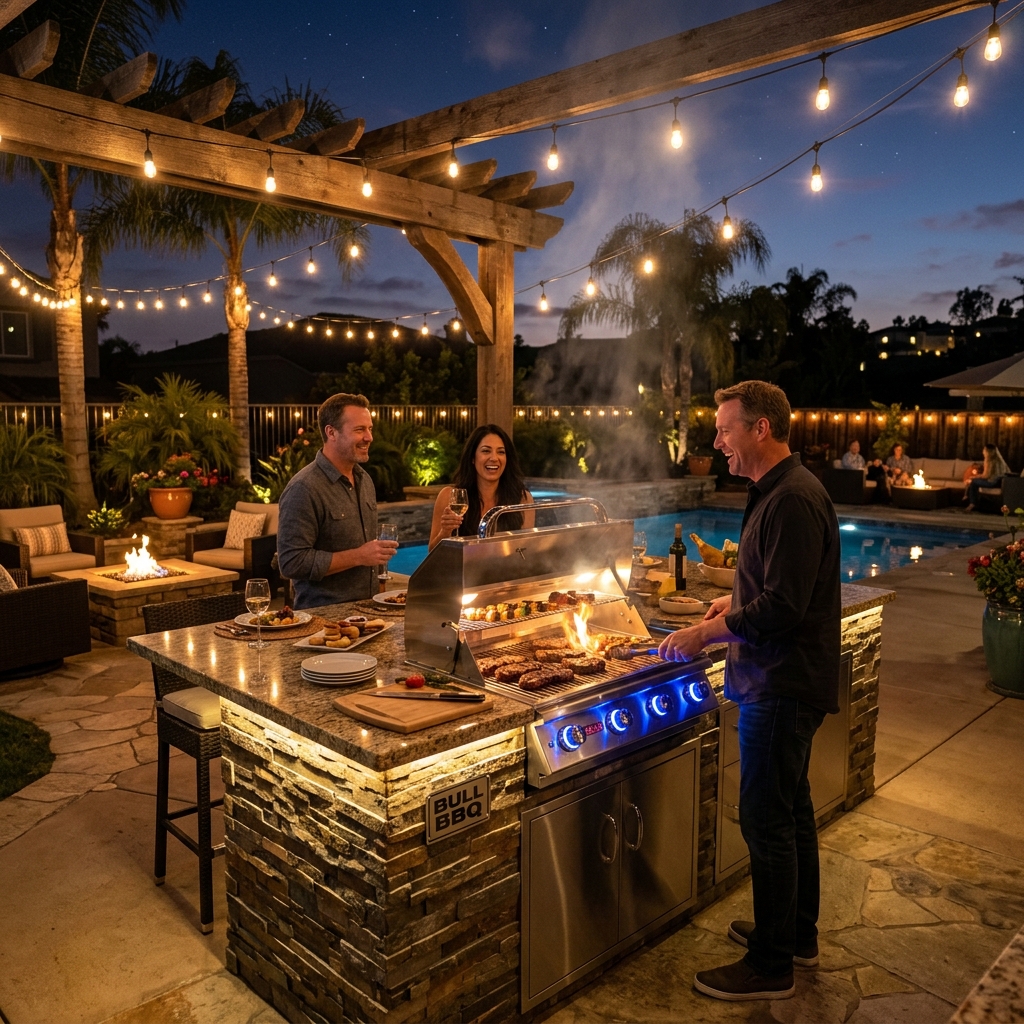 Bull BBQ Lonestar Select — Night Entertainment Kitchen vinyl plank flooring installed in San Diego home by Hardscape Flow