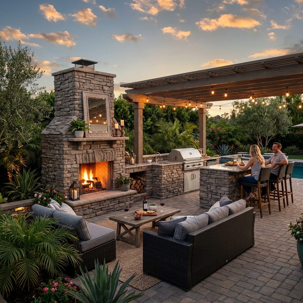 Belgard Bordeaux Fireplace — Kitchen Combo vinyl plank flooring installed in San Diego home by Hardscape Flow