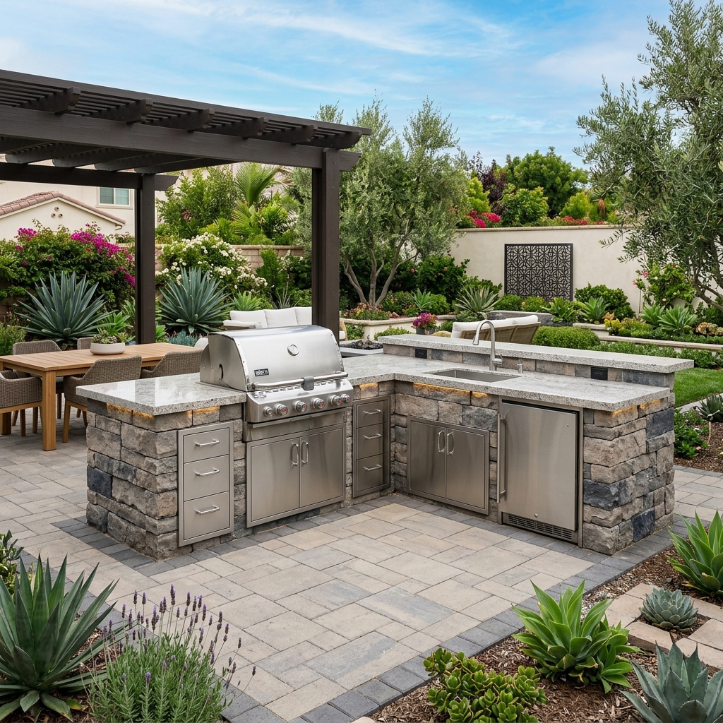 Belgard Elements Modular — Kitchen Island vinyl plank flooring installed in San Diego home by Hardscape Flow
