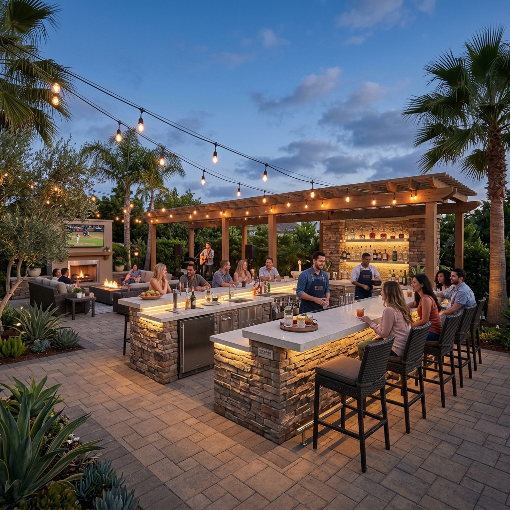 Belgard Elements — Outdoor Bar Island vinyl plank flooring installed in San Diego home by Hardscape Flow
