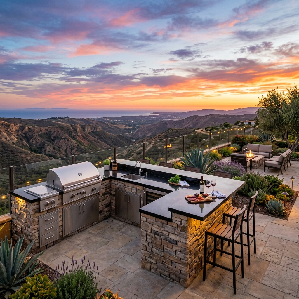 Stacked Stone Kitchen — Hilltop Canyon View vinyl plank flooring installed in San Diego home by Hardscape Flow