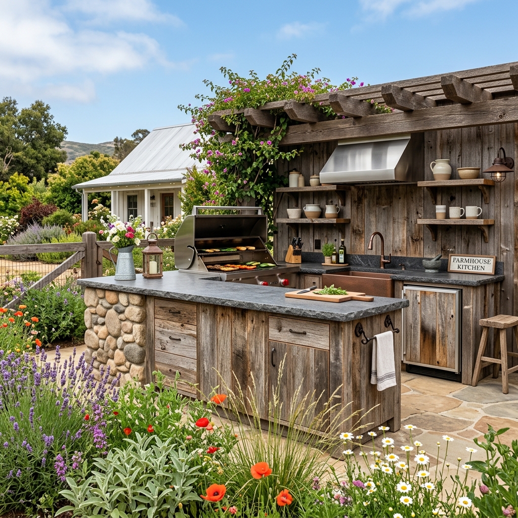 Rustic Wood Kitchen — Farmhouse Style vinyl plank flooring installed in San Diego home by Hardscape Flow