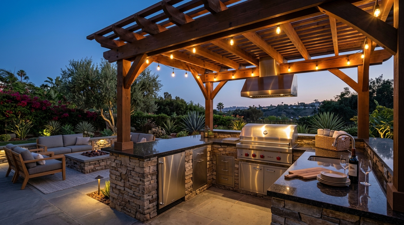 Outdoor Kitchen Builders in Poway: Custom Pergolas & BBQ Islands
