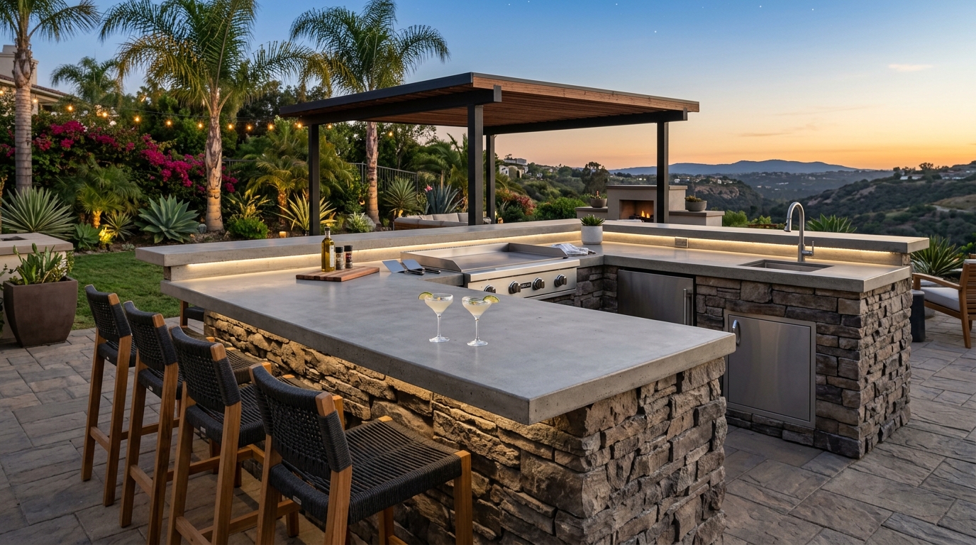 Outdoor Kitchen Teppanyaki Flat Top Grill Builders in Encinitas