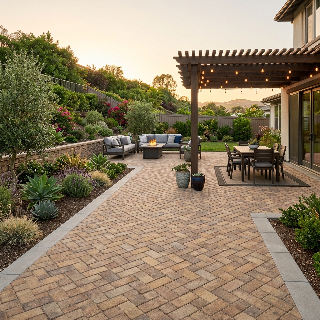 Belgard Cambridge Cobble Patio vinyl plank flooring installed in San Diego home by Hardscape Flow