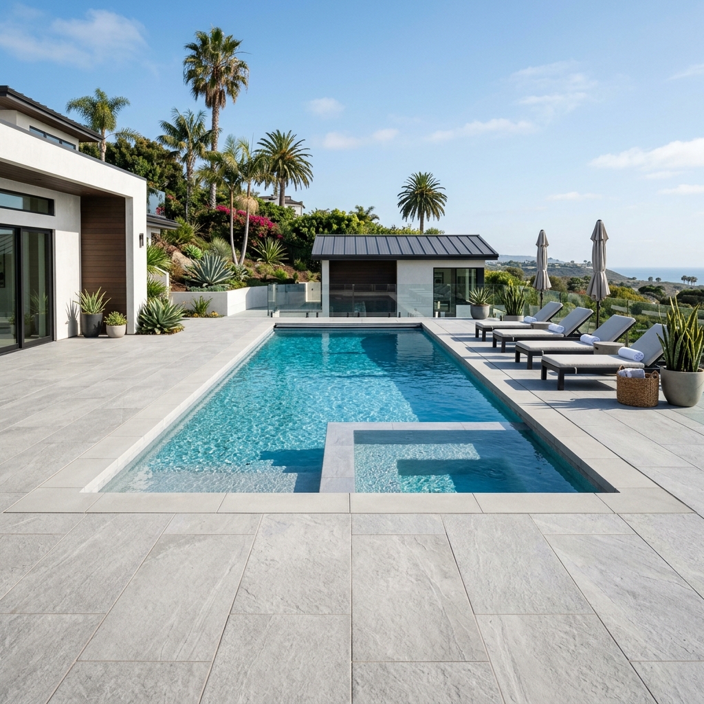 Belgard Pool Deck vinyl plank flooring installed in San Diego home by Hardscape Flow