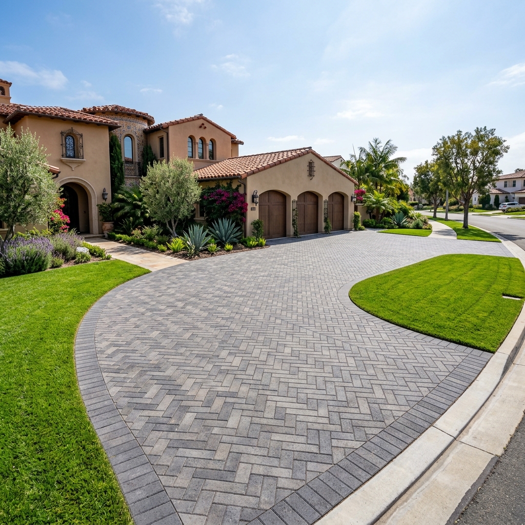 Herringbone Paver Driveway vinyl plank flooring installed in San Diego home by Hardscape Flow