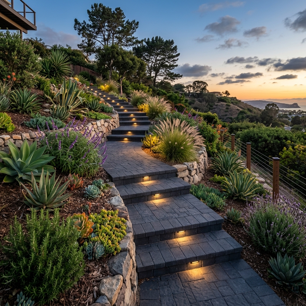 Stone Steps with Lighting vinyl plank flooring installed in San Diego home by Hardscape Flow