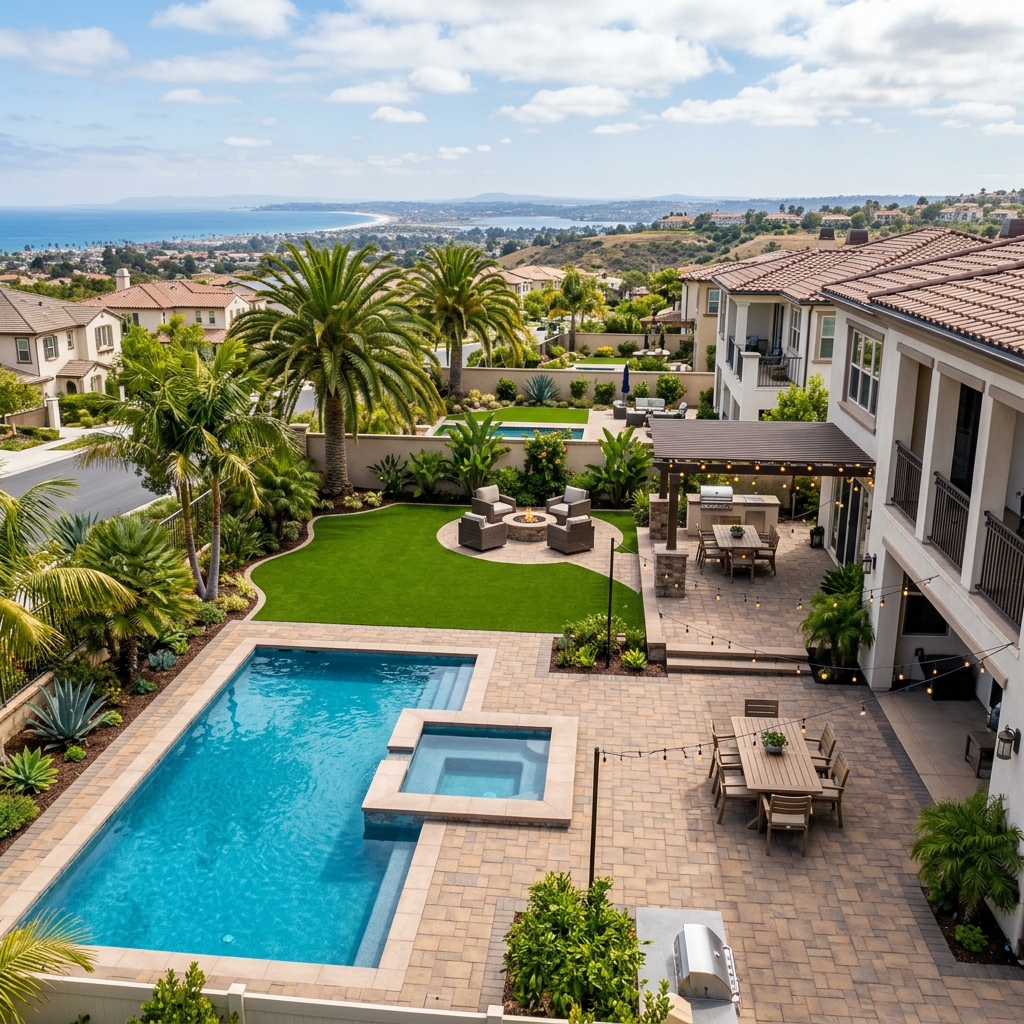 Complete Backyard vinyl plank flooring installed in San Diego home by Hardscape Flow