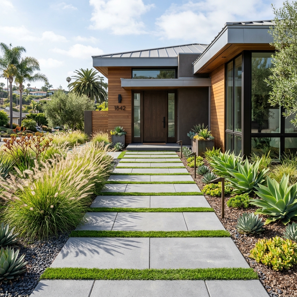 Modern Walkway vinyl plank flooring installed in San Diego home by Hardscape Flow