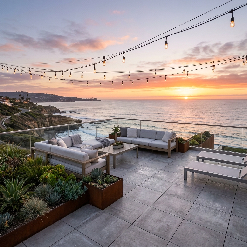 Rooftop Patio vinyl plank flooring installed in San Diego home by Hardscape Flow