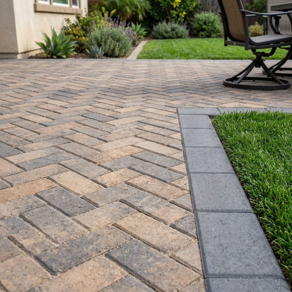 Herringbone Pavers vinyl plank flooring installed in San Diego home by Hardscape Flow