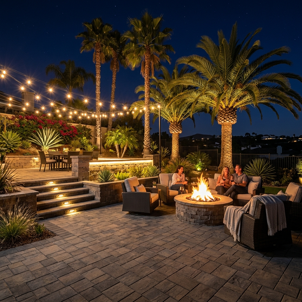 Landscape Lighting vinyl plank flooring installed in San Diego home by Hardscape Flow