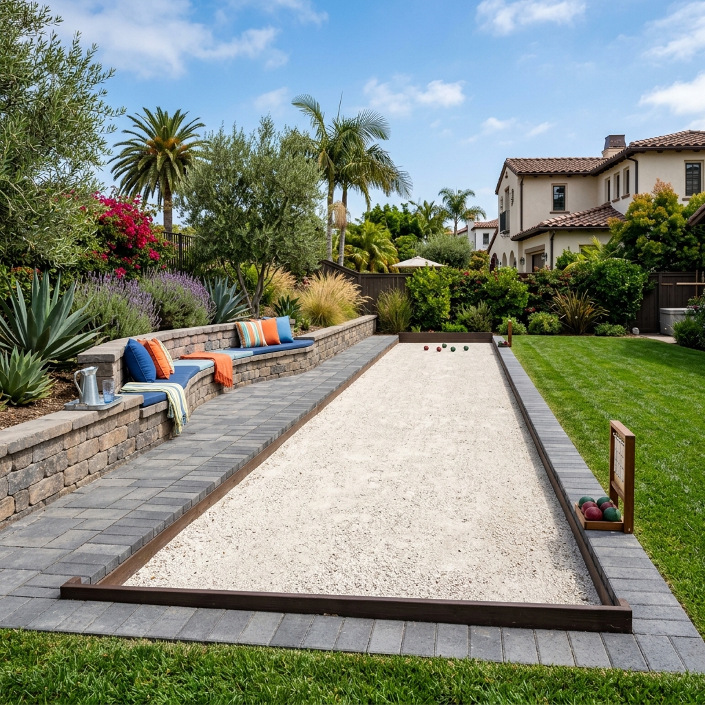 Bocce Court vinyl plank flooring installed in San Diego home by Hardscape Flow