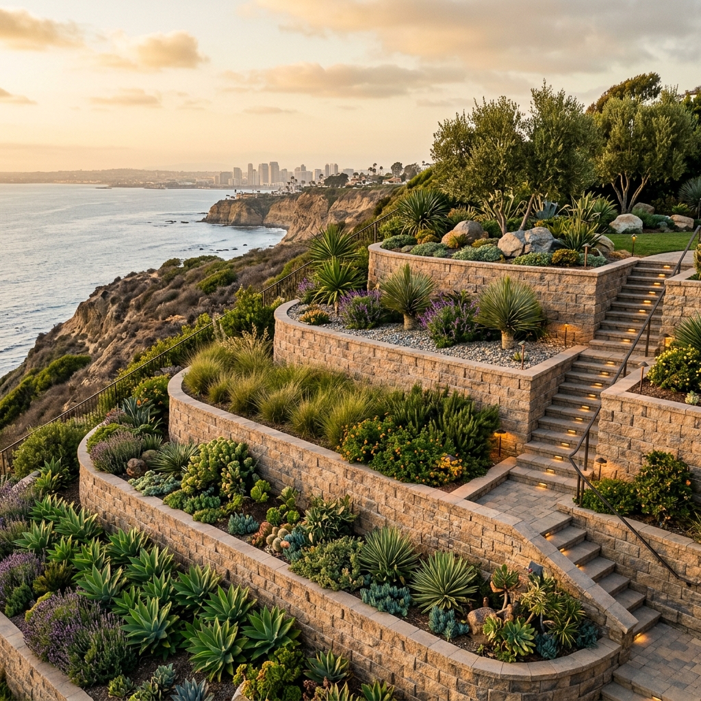 Hillside Terracing vinyl plank flooring installed in San Diego home by Hardscape Flow