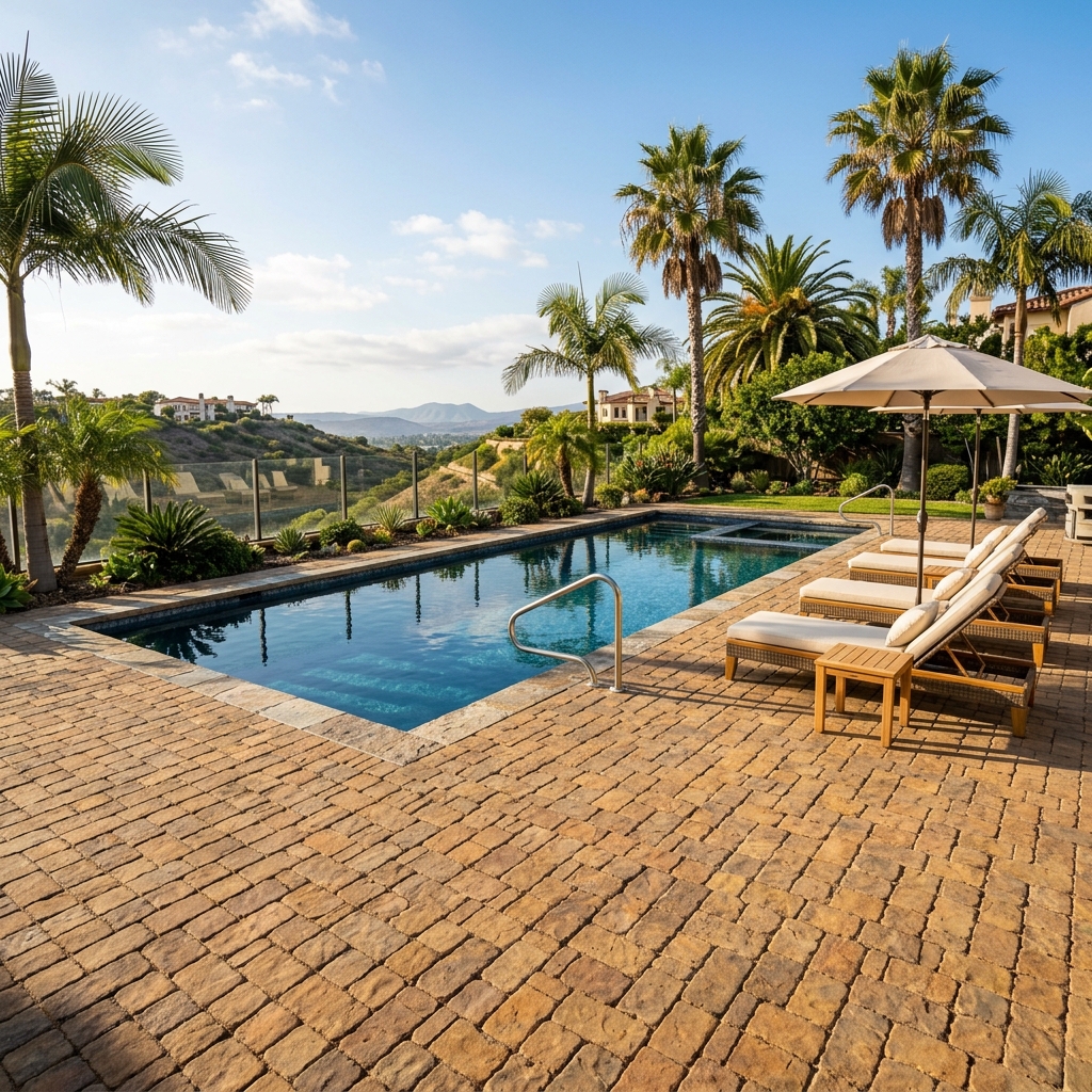 Belgard Cambridge Cobble — Toscana Blend vinyl plank flooring installed in San Diego home by Hardscape Flow