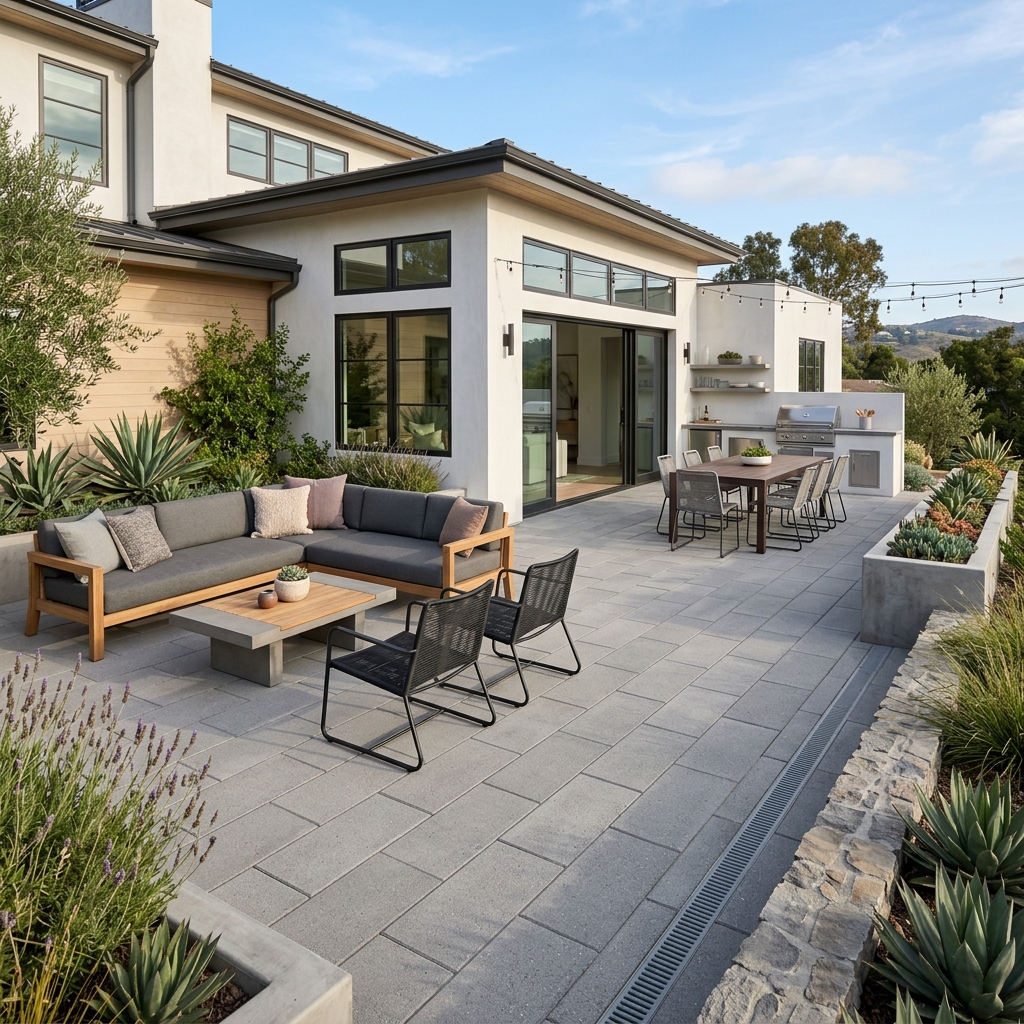 Belgard Catalina Grana — Newport Gray vinyl plank flooring installed in San Diego home by Hardscape Flow