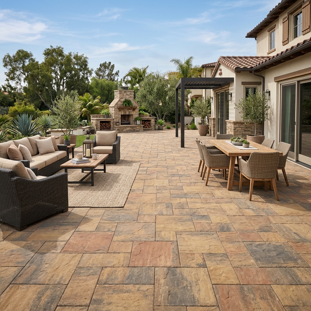 Belgard Lafitt Rustic Slab — Bella Blend vinyl plank flooring installed in San Diego home by Hardscape Flow