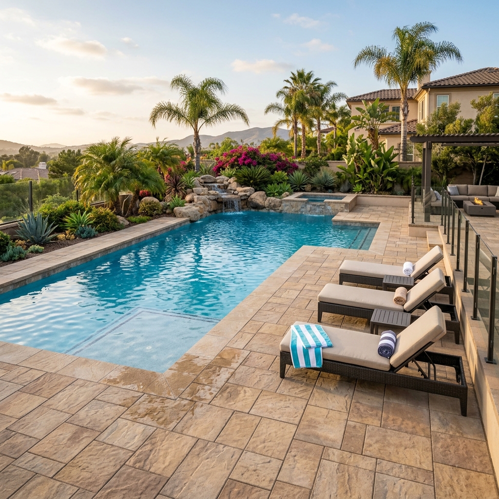 Belgard Catalina Stone — Sand Dune vinyl plank flooring installed in San Diego home by Hardscape Flow