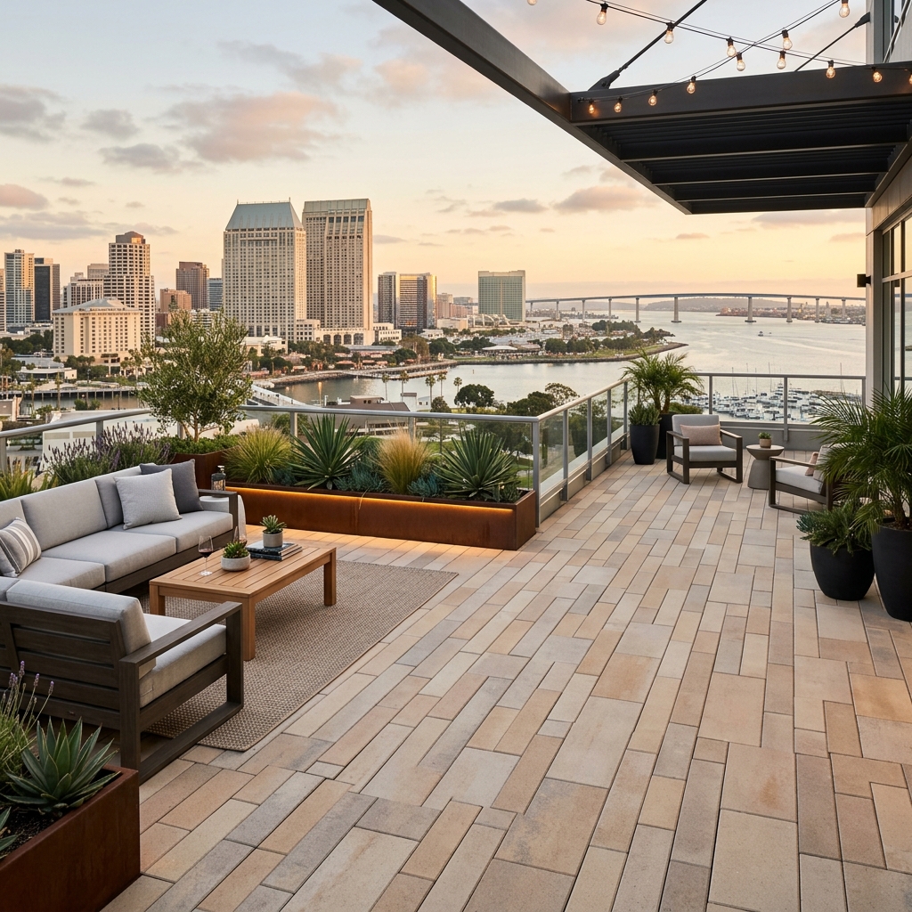 Belgard Catalina Grana — Aspen Blend vinyl plank flooring installed in San Diego home by Hardscape Flow