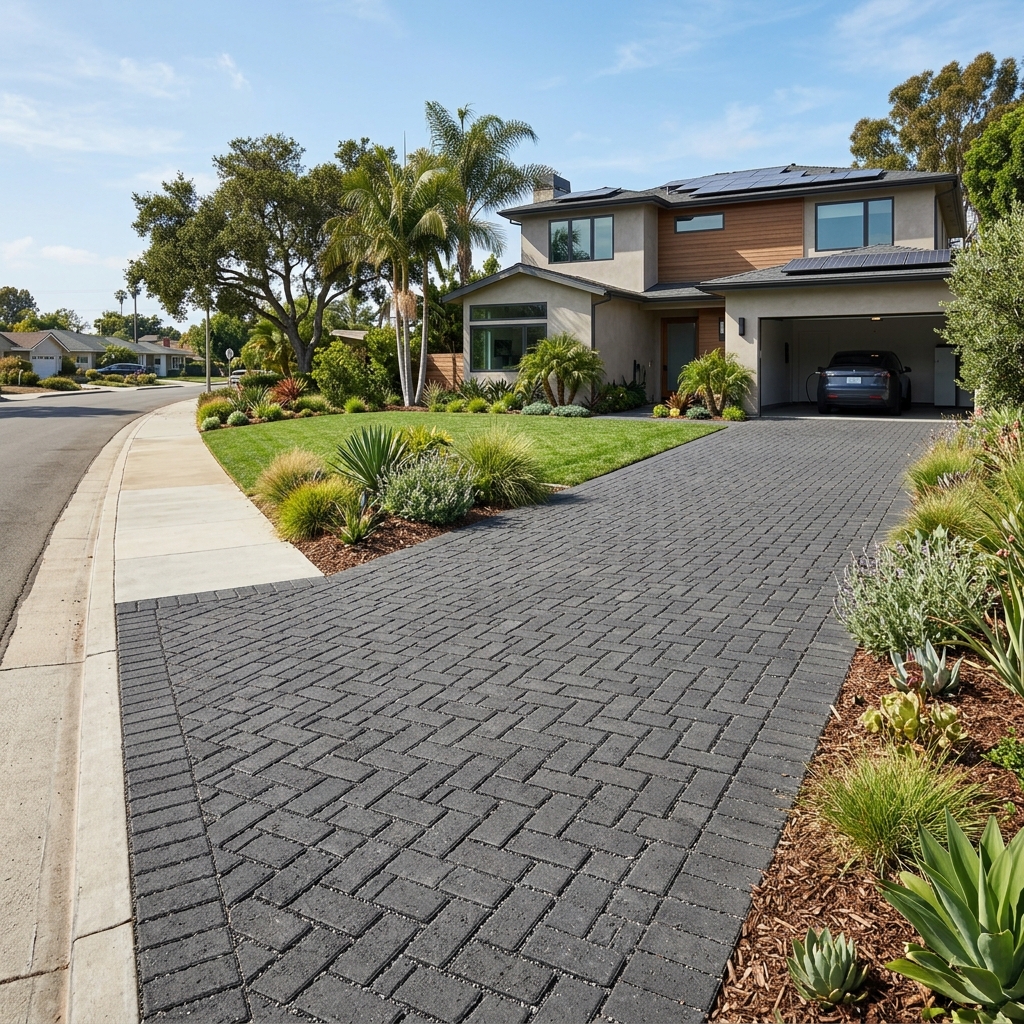 Belgard Aqua-Roc Permeable — Charcoal vinyl plank flooring installed in San Diego home by Hardscape Flow