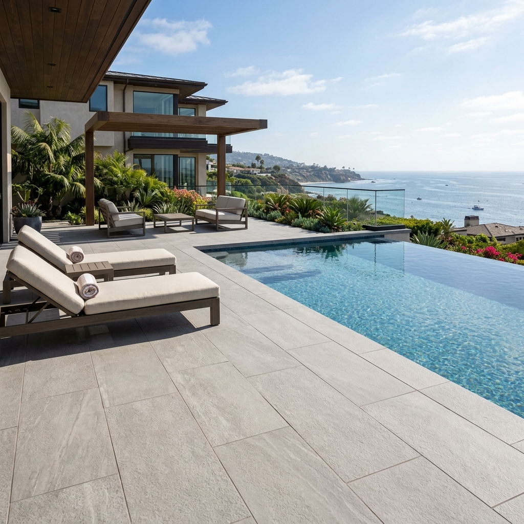 Belgard Porcelain Paver — Warm Gray vinyl plank flooring installed in San Diego home by Hardscape Flow