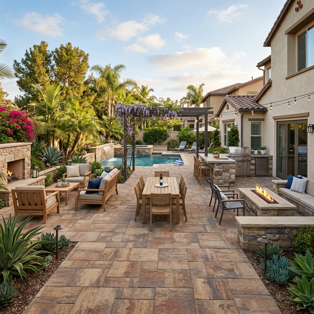 Belgard Lafitt Rustic Slab — Complete Outdoor Living vinyl plank flooring installed in San Diego home by Hardscape Flow