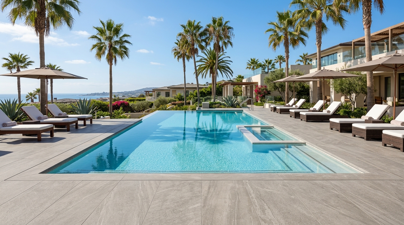 Luxury Resort-Style Pool Deck Porcelain Pavers in Carlsbad